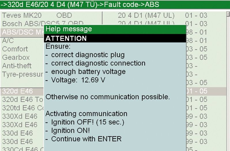 Check ABS sensor: Using the diagnostic tool