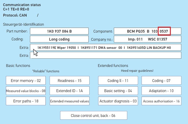 Reading out the BCM software version