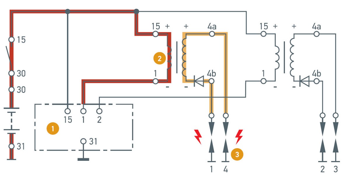 High voltage distribution for dual spark ignition coils