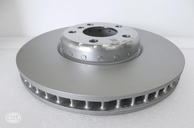 BMW composite brake disc with riveted aluminum disc chamber