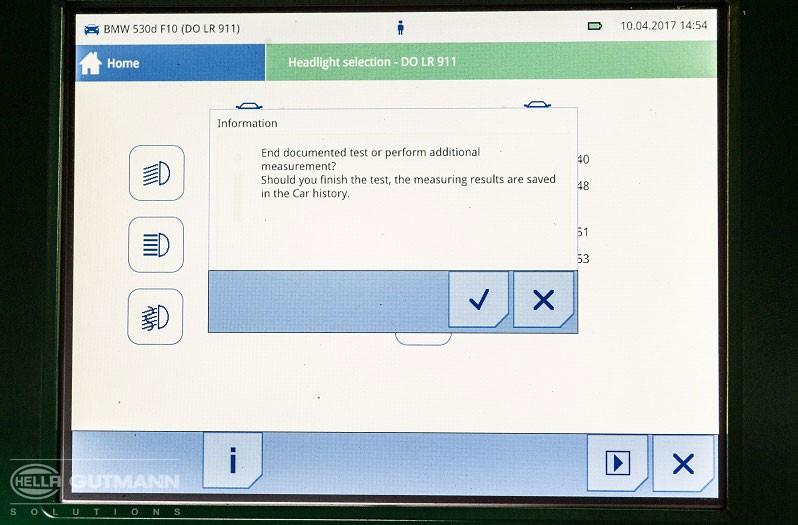 Lamp setting on a BMW 530d: completion of the test (SEG V) Figure 2