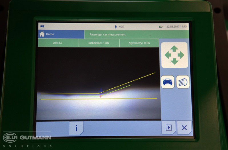 Lamp setting on the Mercedes E-Class: result of SEG V low beam measurement