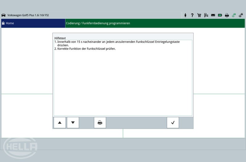 Coding or programming the car key: Prompt by the diagnostic device for programming