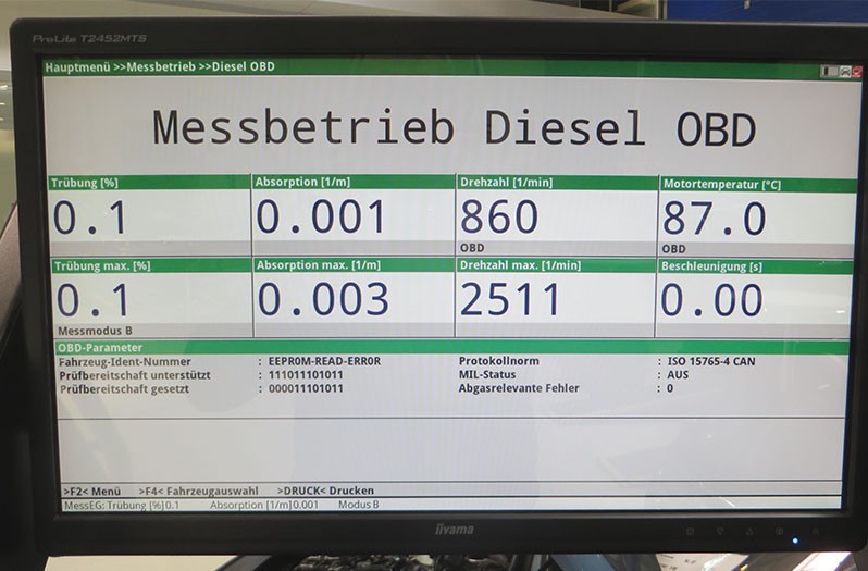 Diagnose am Abgassystem: Darstellung der Messergebnisse eines Dieselmotors