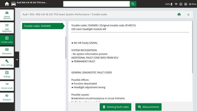 Audi A6 Avant Matrix LED Scheinwerfer: Prüfen mit dem Diagnosegerät - Fehlercode