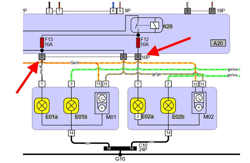 Body computer plug connections plan Fiat Panda 169