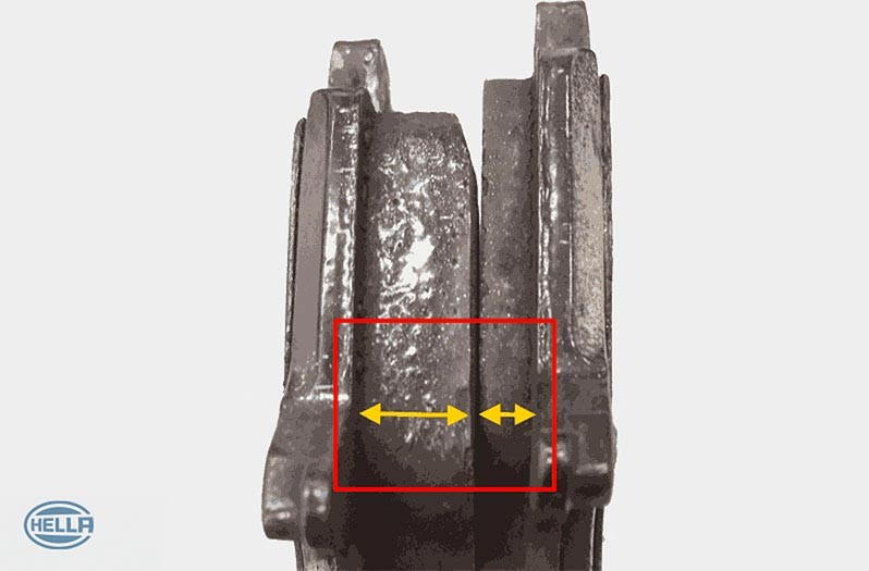 Failure modes of brake pads: Uneven lining wear