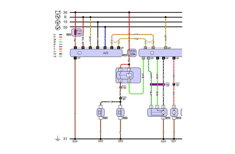 Replacing the horn: wiring diagram