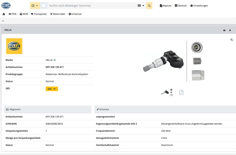 Bildunterschrift: Beispielhafte Ansicht im Elektronischen Teilekatalog