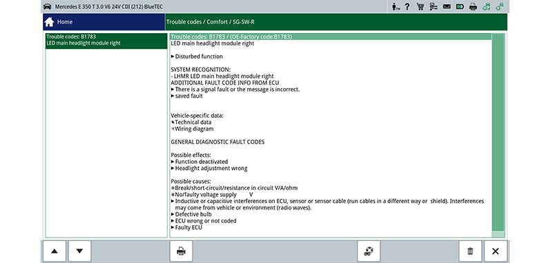 Replacing LED headlamps: Control unit diagnostics, error code