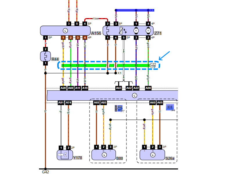 VW Touran wiring diagram pin with signs of moisture on plug connections 